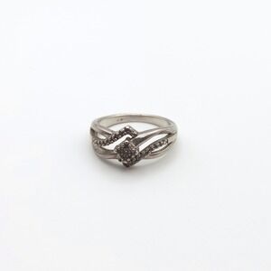 925‎ Sterling Silver Bypass Split Shank Pavé Diamond Shape Cluster Ring Size 6.5